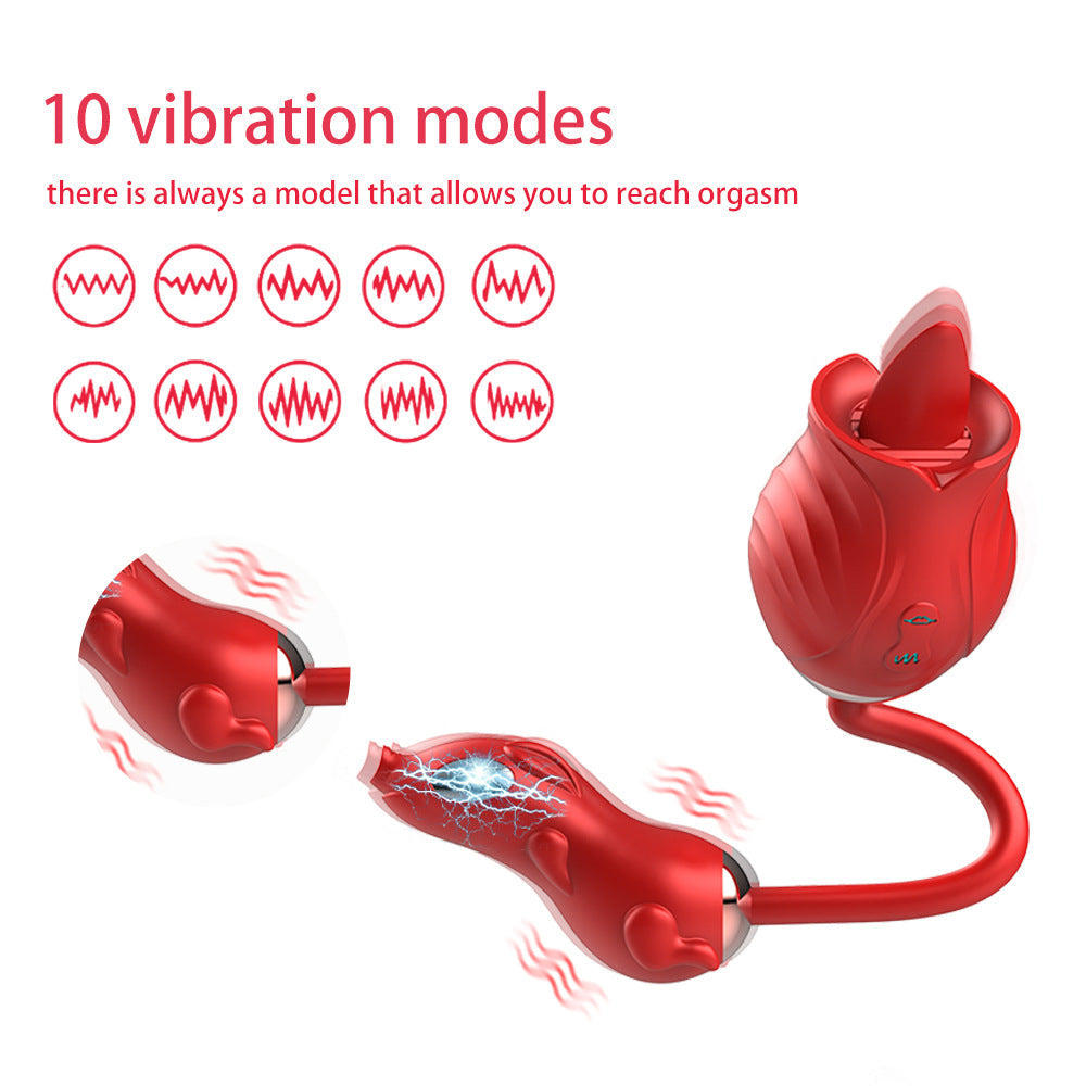 Quusvik - New Rose Double Head Tongue Licking Vibration Jump Egg For Women