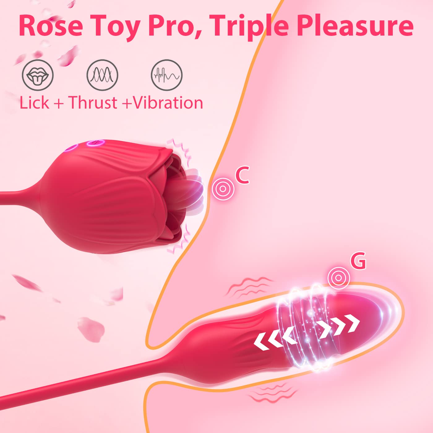 Quusvik - Rose Female Tongue Licking Egg Jumping Telescopic Masturbation Device Double-headed Vibrating Sex Toy