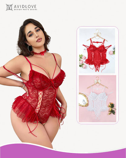 2 Packs Plus Size Sheer Lace Bodysuits