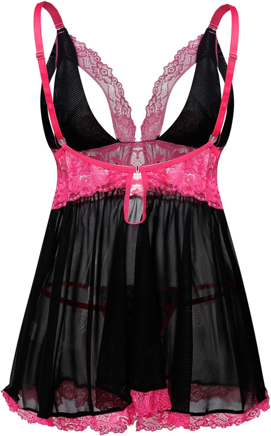 Deep V-Neck Erotic Pajamas Sexy Lingerie with Flower Lace Sleep Dress