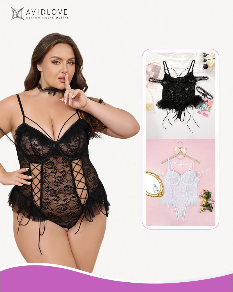 2 Packs Plus Size Sheer Lace Bodysuits
