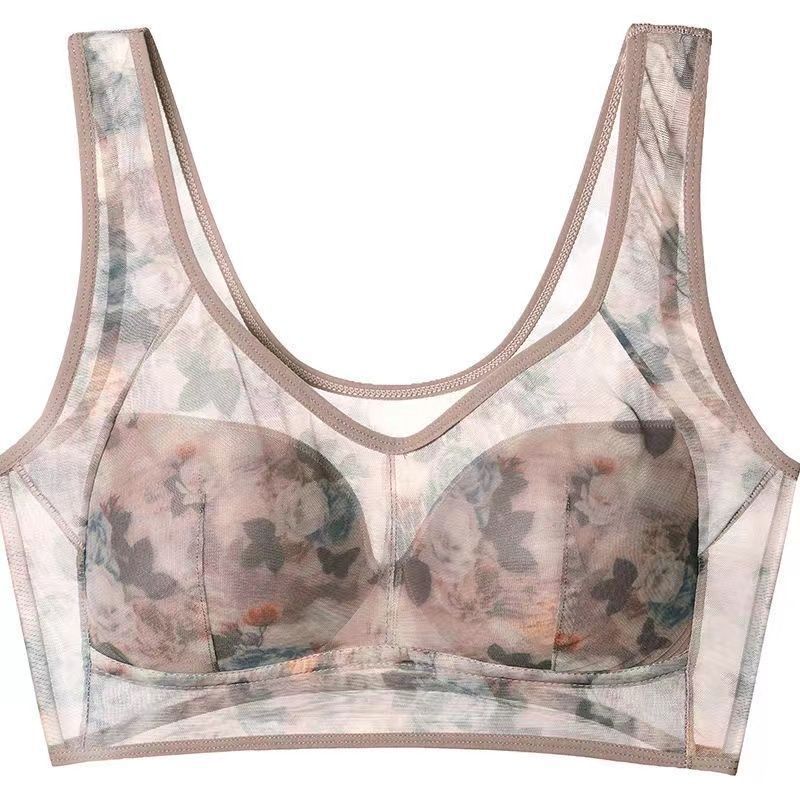 Middle-aged Printed Bra Large Size Thin Style Wireless Vest-style Bra Prevent Sagging  Seamless