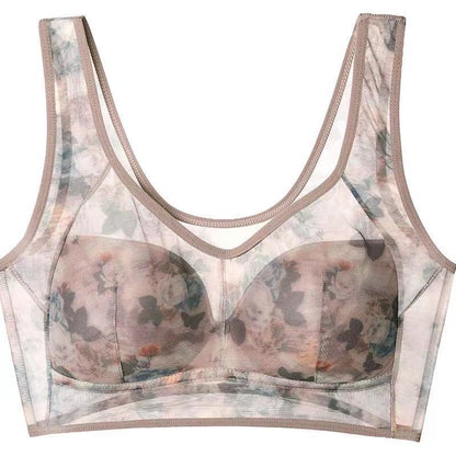 Middle-aged Printed Bra Large Size Thin Style Wireless Vest-style Bra Prevent Sagging  Seamless