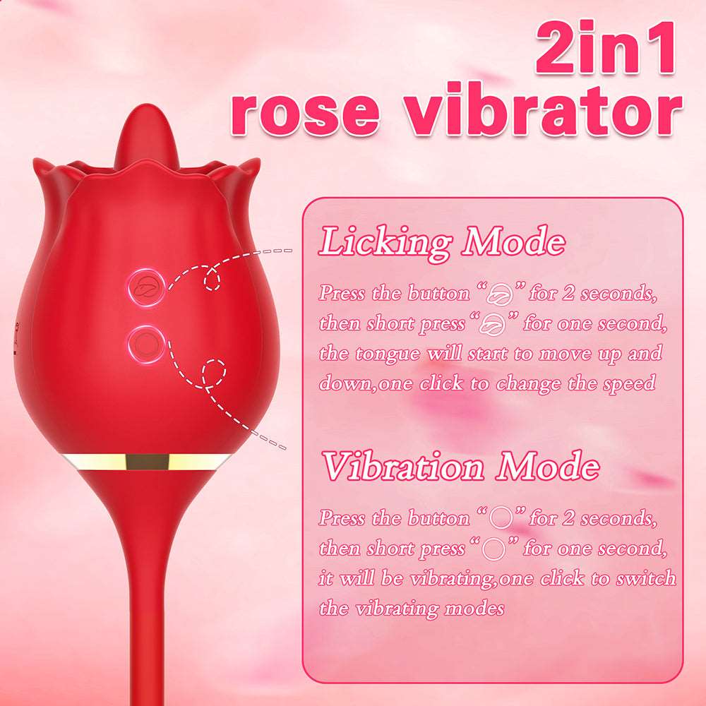 Quusvik 2 In 1 Rose Clitoris Vibrator Tongue Licking Thrusting Vibrator Nipple Stimulator