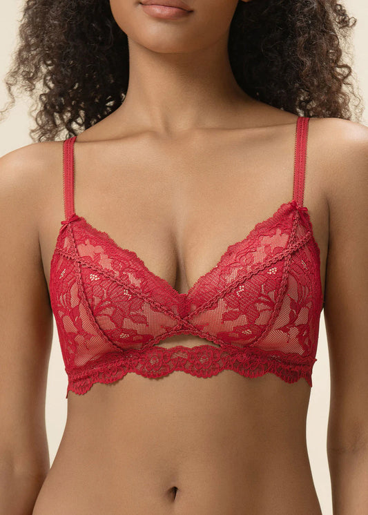 Red Lace Wireless Triangle Molded Cup Bra