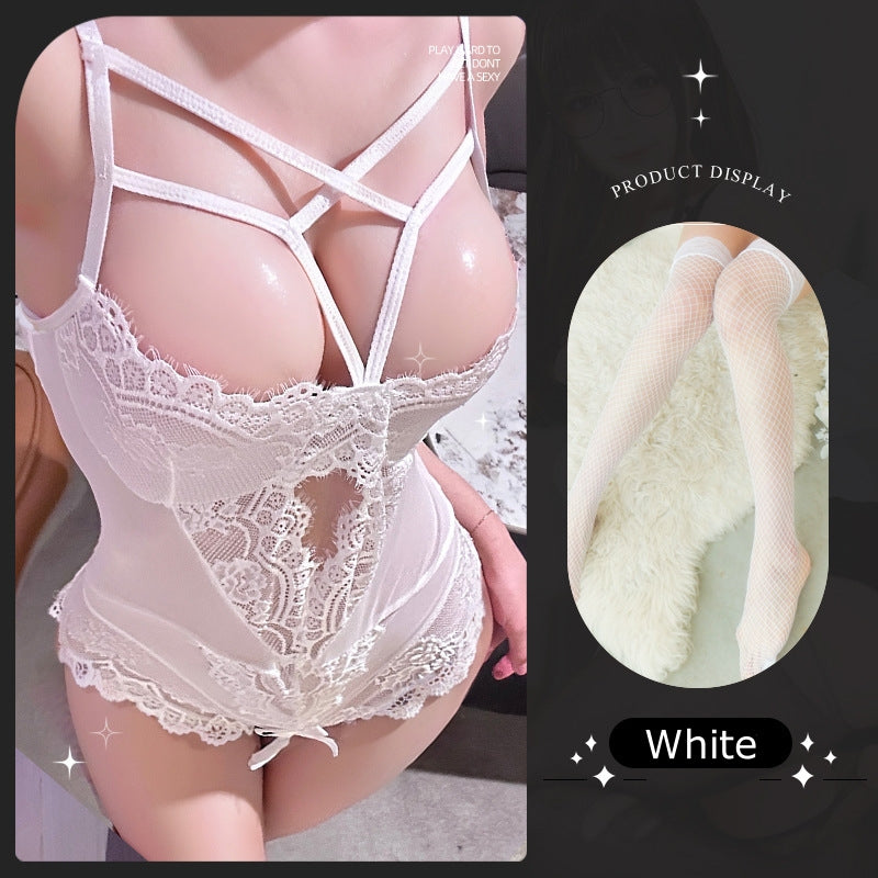 Sexy Mesh Open-Crotch Lace Bodysuit