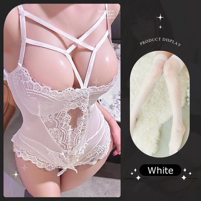 Sexy Mesh Open-Crotch Lace Bodysuit