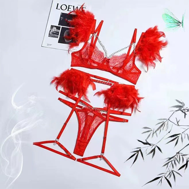 Four - piece Lace Splicing Chain Sexy Slimming Lingerie