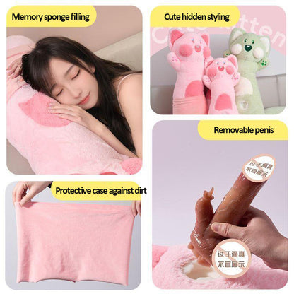 Cat Pillow Hidden Dildo Vibrator | 10-Speed Vibration + 3-Speed Thrusting | Automatic Licking & Suction