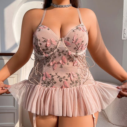 Embroidered Lace Suspenders Buckle Pure Desire Sexy Lingerie Jumpsuit