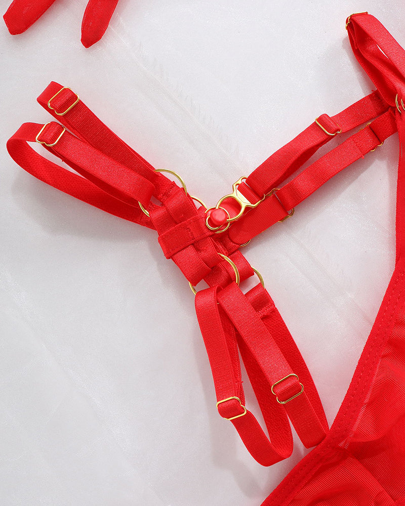 Love Heart Chain Mesh 5PCS Lingerie Set