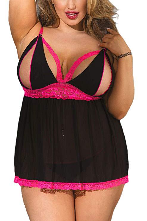 Deep V-Neck Erotic Pajamas Sexy Lingerie with Flower Lace Sleep Dress