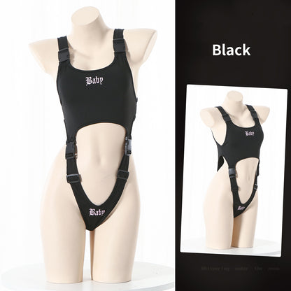 "Baby" Printed One-piece Strap Buckle Sexy Lingerie