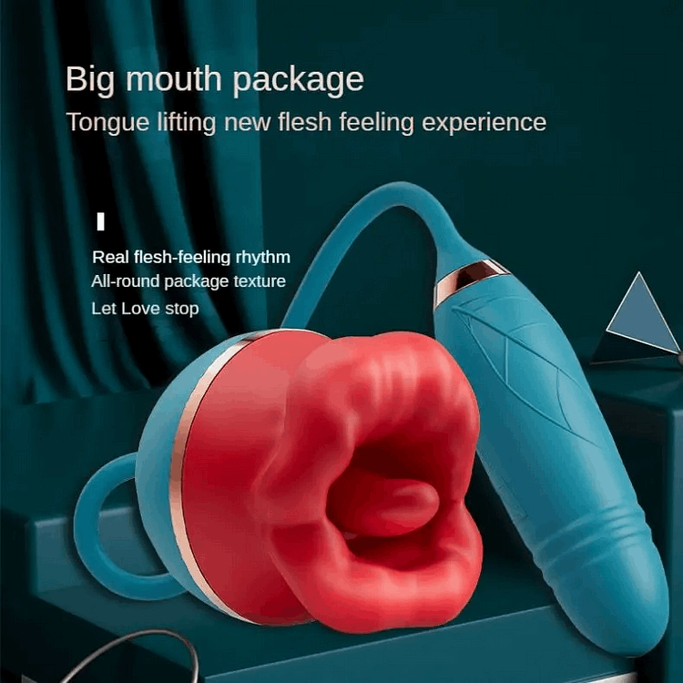 Quusvik - 3 In1 Big Mouth Sucking Tongue Licking Vibrator & Thrusting Bullet Vibrator