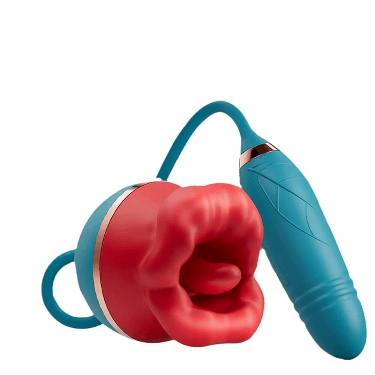 Quusvik - 3 In1 Big Mouth Sucking Tongue Licking Vibrator & Thrusting Bullet Vibrator