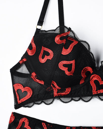 Embroidery Print Set with Garter Belts