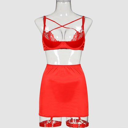 Sexy Underwear Cross Strap Hip Skirt Sexy Five Piece Set