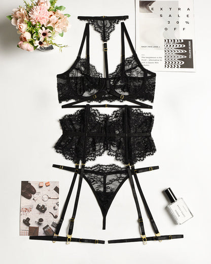 Lace Bra & Panty Set with Garter Belt