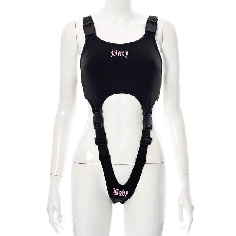 "Baby" Printed One-piece Strap Buckle Sexy Lingerie