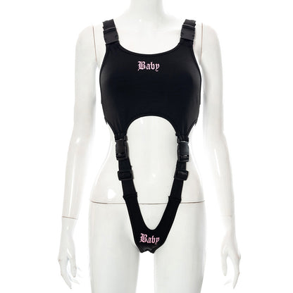 "Baby" Printed One-piece Strap Buckle Sexy Lingerie