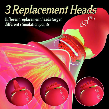 3-in-1 Rose Vacuum Sucking Nipple & Clitoris Stimulator – 3 Interchangeable Heads