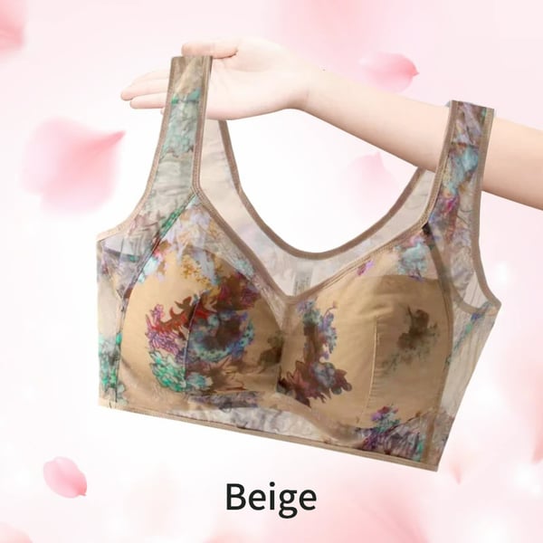 Middle-aged Printed Bra Large Size Thin Style Wireless Vest-style Bra Prevent Sagging  Seamless