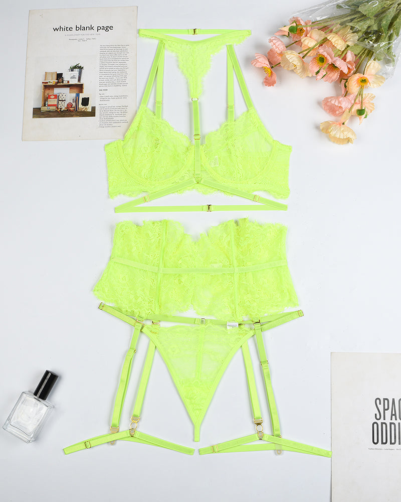 Lace Bra & Panty Set with Garter Belt