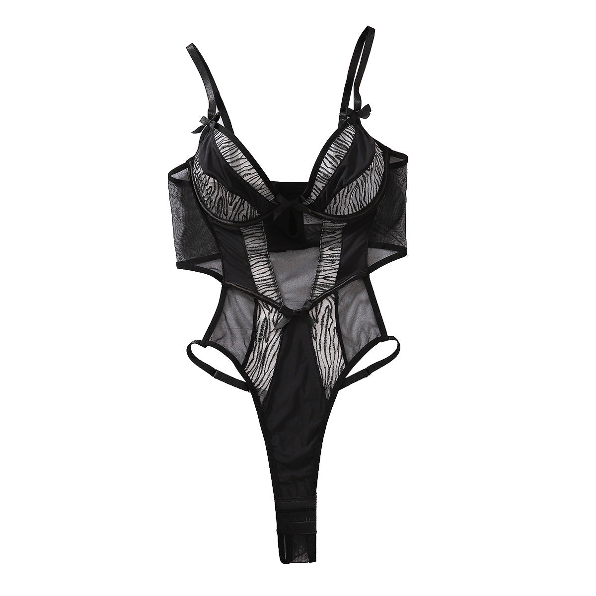 Mesh Patchwork Sexy Bodysuit Zebra Print Body Shaping Hollow-out Erotic Bodysuit
