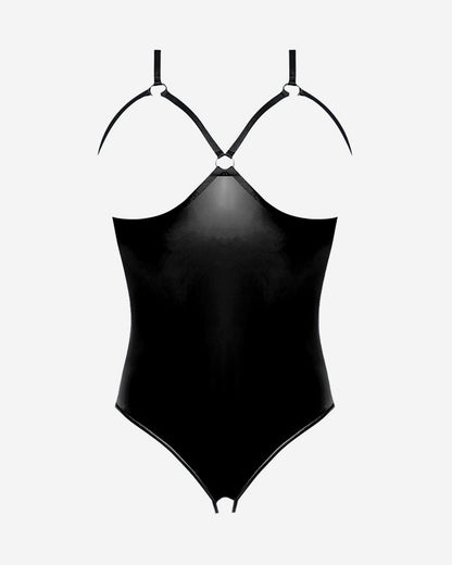 Leather PU Crotchless and Cupless Teddy