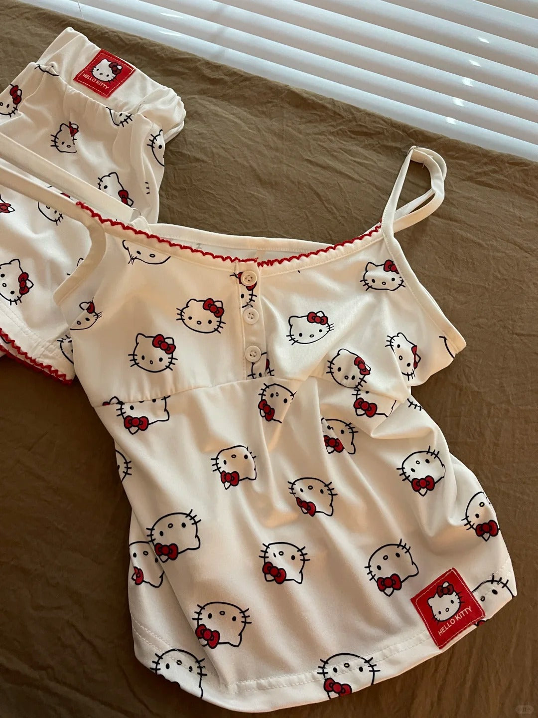 Kitten Print Suspender Sexy Pajama Shorts Set