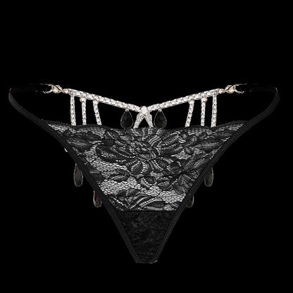 Plus Size Sexy Women's Thong Lace Water Drop Gem Embellished Breathable