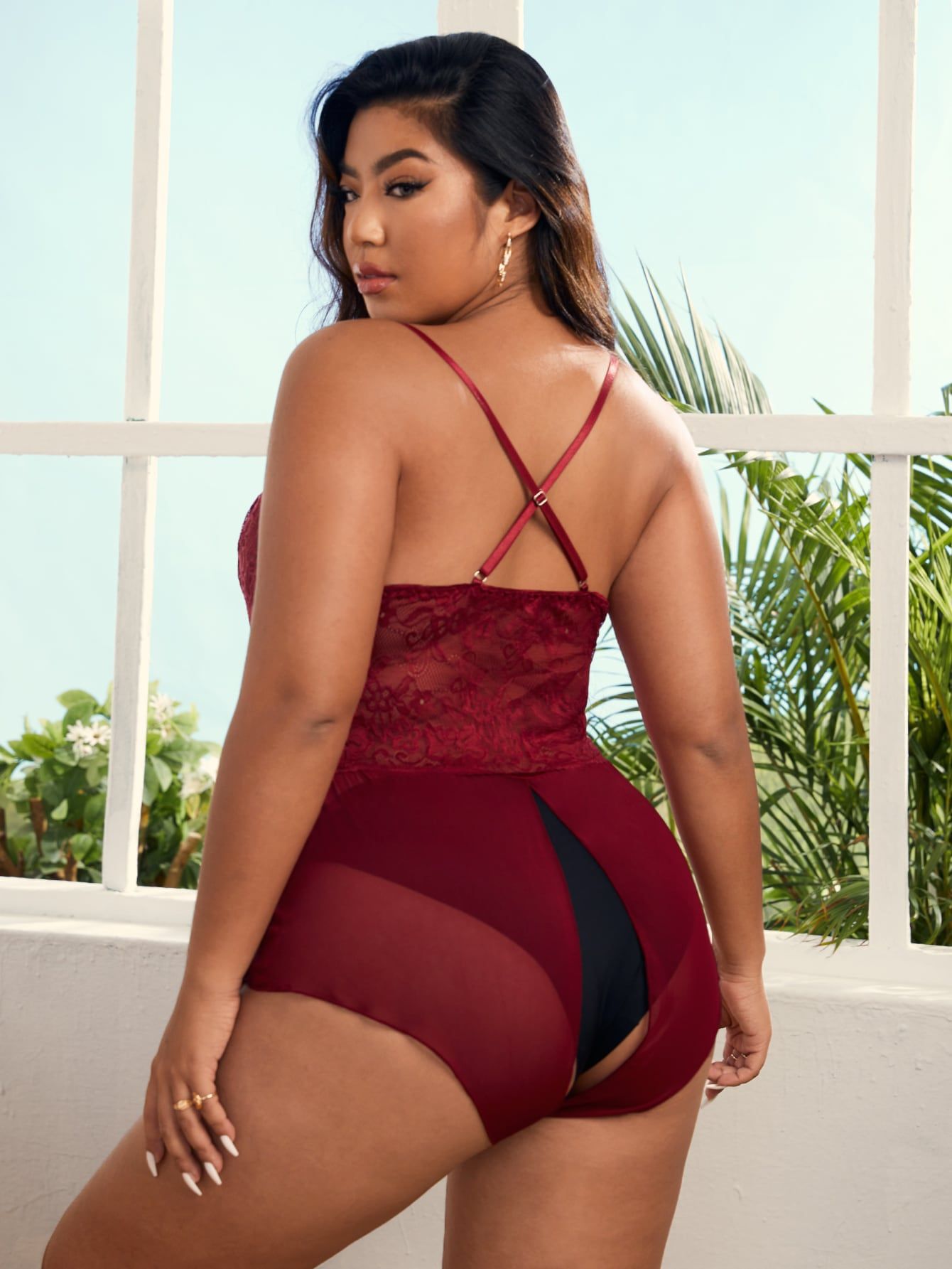 Large Size One-piece See-through Crotchless Sexy Temptation Lingerie Set