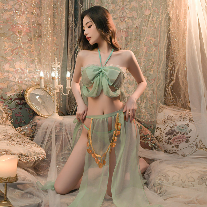 Ancient Style Butterfly Strap Sheer Lace Dress Set