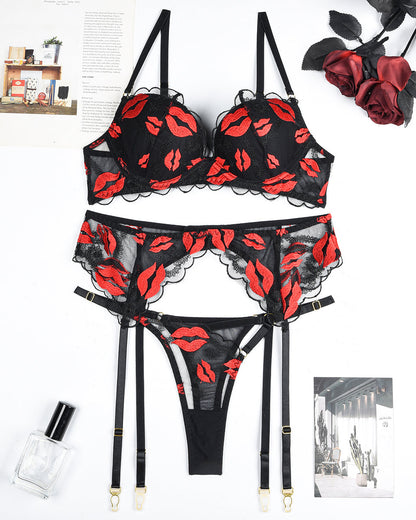 Embroidery Print Set with Garter Belts
