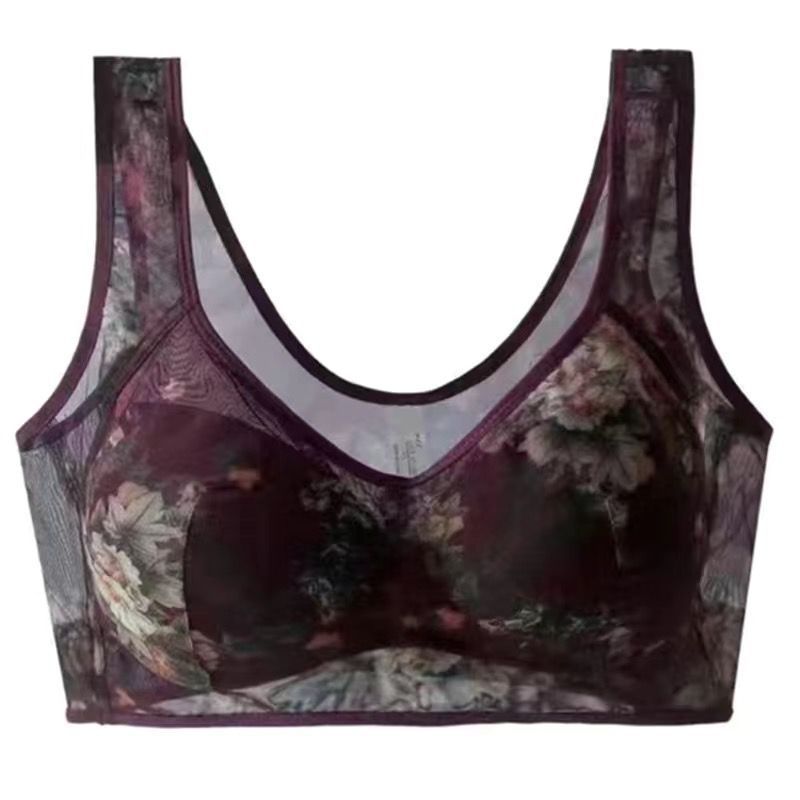 Middle-aged Printed Bra Large Size Thin Style Wireless Vest-style Bra Prevent Sagging  Seamless