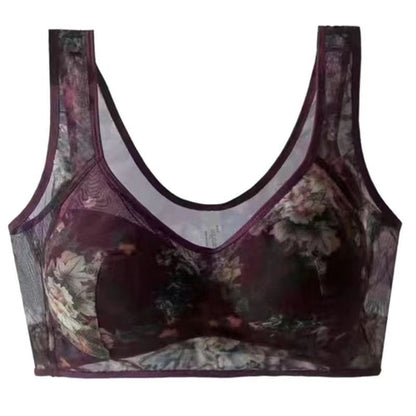 Middle-aged Printed Bra Large Size Thin Style Wireless Vest-style Bra Prevent Sagging  Seamless