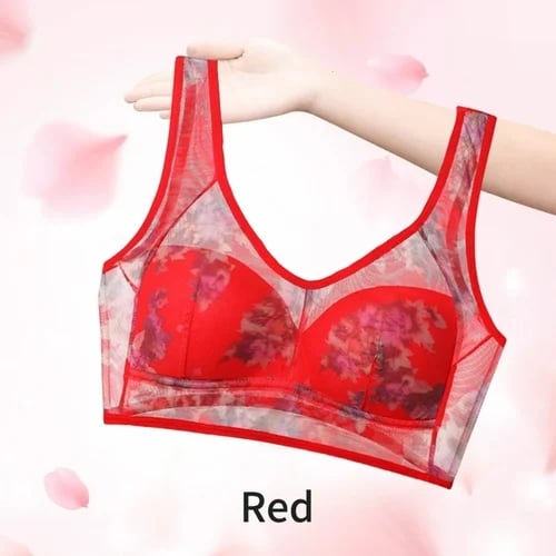 Middle-aged Printed Bra Large Size Thin Style Wireless Vest-style Bra Prevent Sagging  Seamless