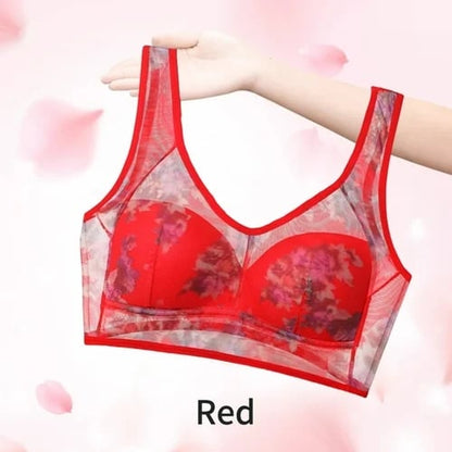 Middle-aged Printed Bra Large Size Thin Style Wireless Vest-style Bra Prevent Sagging  Seamless
