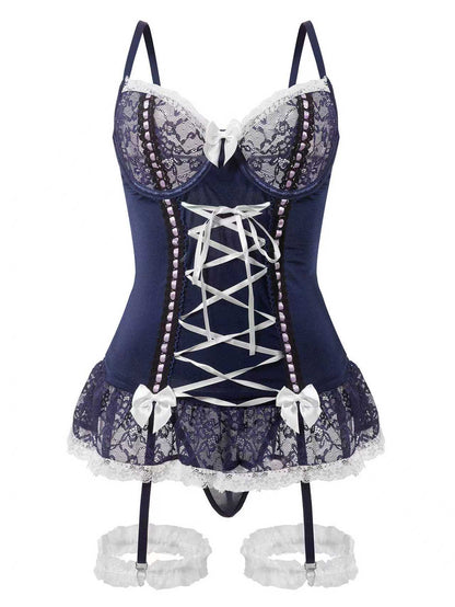 Bow Tie Sexy One-Piece Underwear Set With Garter