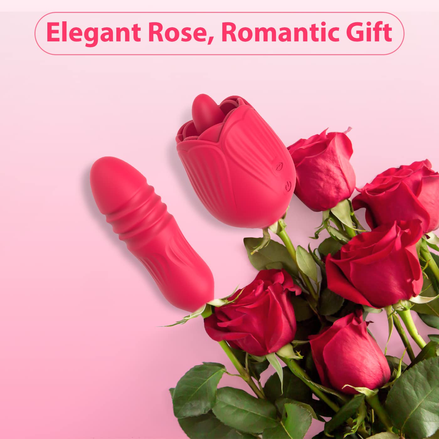 Quusvik - Rose Female Tongue Licking Egg Jumping Telescopic Masturbation Device Double-headed Vibrating Sex Toy