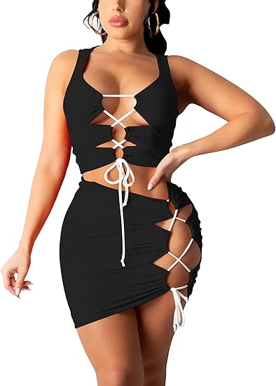 Cross Strap Open Crotch Ultra Short Sexy Two-Piece Suit
