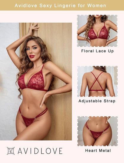 Women's Captivating 2-Piece Lingerie Set Halter-Style Lace See-Through Bra Alluring Panty