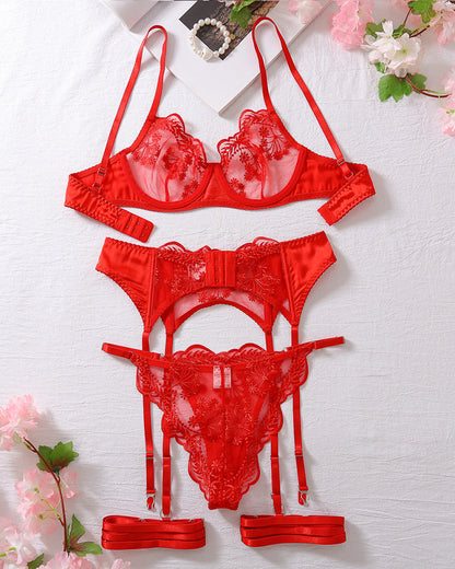 Embroidery Lace Garter Lingerie Set