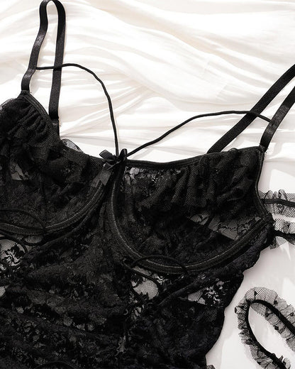 2 Packs Plus Size Sheer Lace Bodysuits