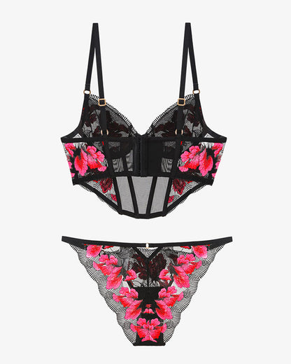 Embroidered Corset Bra and Panty 2 Sets
