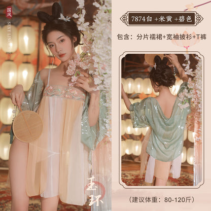 Ancient Style Sexy Chiffon Bra Pajamas Set