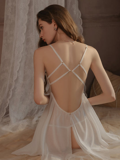 Bow Tie Silk Suspender Sexy Babydoll With Thong