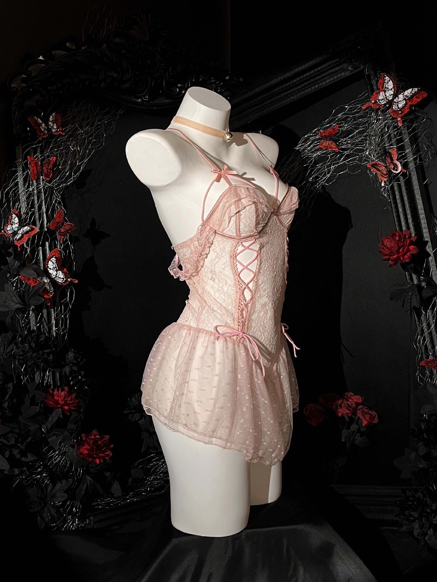 Lace Sheer Strappy Crotchless Nightdress
