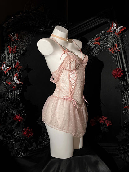 Lace Sheer Strappy Crotchless Nightdress