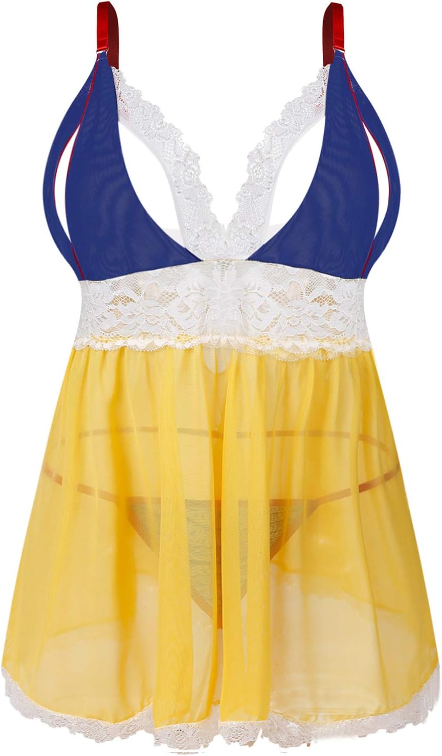 Deep V-Neck Erotic Pajamas Sexy Lingerie with Flower Lace Sleep Dress